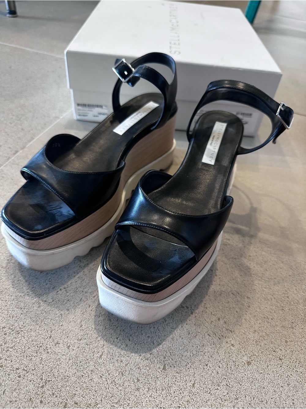 Stella McCartney Black Leather Platform Ankle-Strap Sandals
